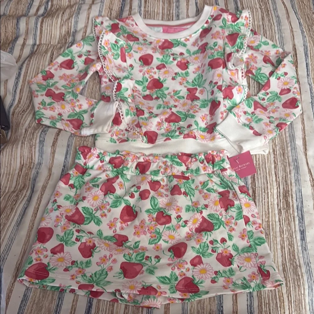 Isaac Mizrahi Pink and Green Floral Ruffle Set - Picture 1 of 6